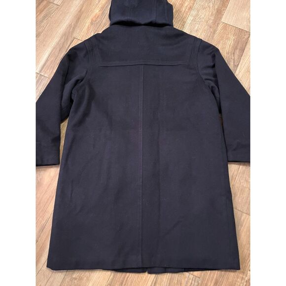 LL Bean Vintage Duffle Coat Womens Navy Blue Lambs Wool Hooded Lined Large - Picture 10 of 13